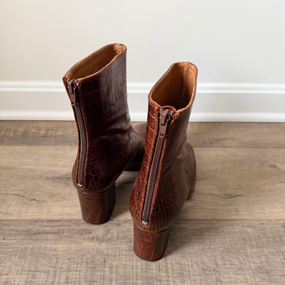 Free People Cecile Brown Croc Embossed Ankle Boots - Picture 5 of 10